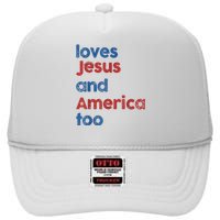 Retro Loves Jesus And America Too High Crown Mesh Back Trucker Hat