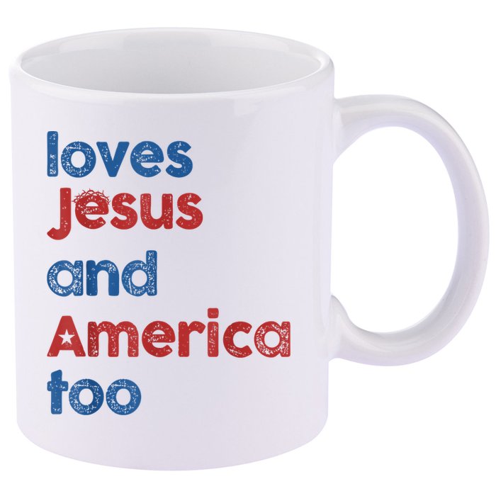 Retro Loves Jesus And America Too 11oz C Handle Ceramic Mug