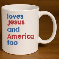 Retro Loves Jesus And America Too 11oz C Handle Ceramic Mug