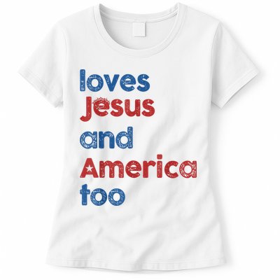 Retro Loves Jesus And America Too Womens T-Shirt
