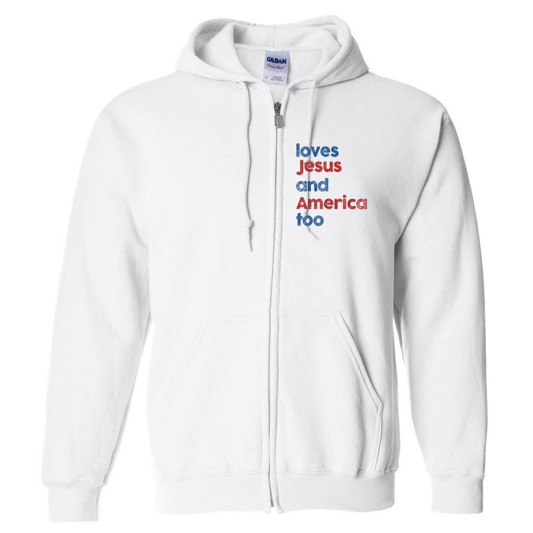 Retro Loves Jesus And America Too Full Zip Hoodie