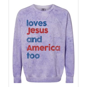 Retro Loves Jesus and America Too 4th Of July Gifts  Colorblast Crewneck Sweatshirt