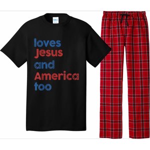 Retro Loves Jesus and America Too 4th Of July Gifts  Pajama Set