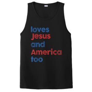 Retro Loves Jesus and America Too 4th Of July Gifts  PosiCharge Competitor Tank