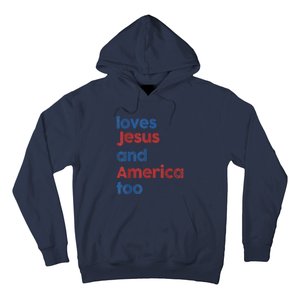 Retro Loves Jesus and America Too 4th Of July Gifts  Hoodie