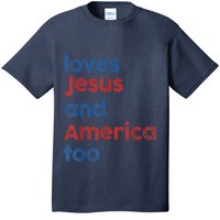 Retro Loves Jesus and America Too 4th Of July Gifts  T-Shirt