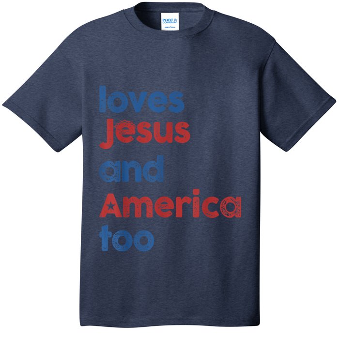 Retro Loves Jesus and America Too 4th Of July Gifts  T-Shirt