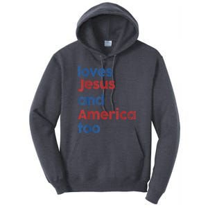 Retro Loves Jesus and America Too 4th Of July Gifts  Tall Hoodie