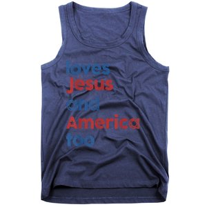 Retro Loves Jesus and America Too 4th Of July Gifts  Tank Top