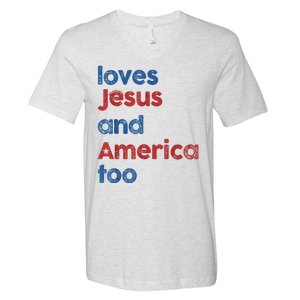 Retro Loves Jesus And America Too V-Neck T-Shirt