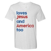 Retro Loves Jesus And America Too V-Neck T-Shirt