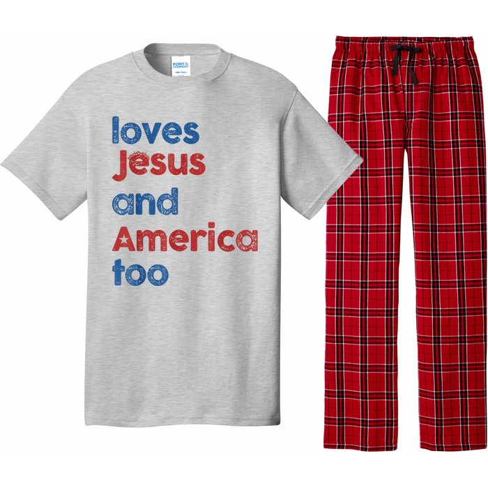 Retro Loves Jesus And America Too Pajama Set