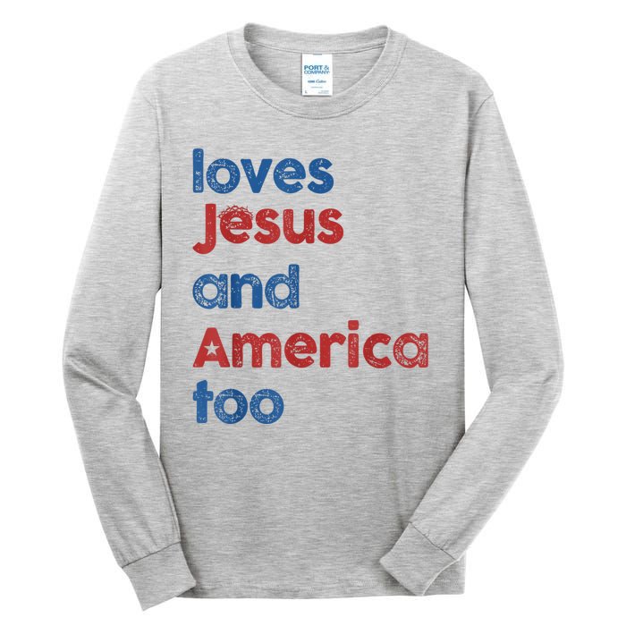 Retro Loves Jesus And America Too Tall Long Sleeve T-Shirt