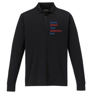 Retro Loves Jesus And America Too Performance Long Sleeve Polo