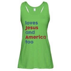 Retro Loves Jesus and America Too God Christian 4th of July Ladies Essential Flowy Tank