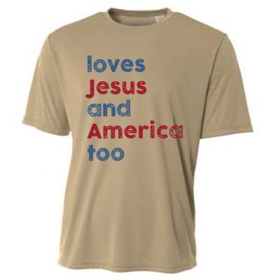 Retro Loves Jesus and America Too God Christian 4th of July Cooling Performance Crew T-Shirt