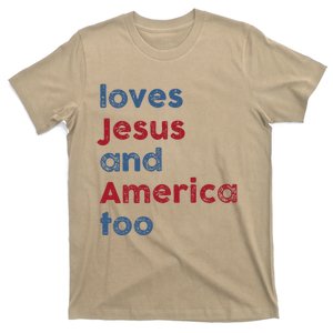 Retro Loves Jesus and America Too God Christian 4th of July T-Shirt