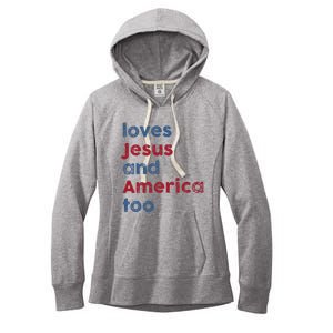 Retro Loves Jesus and America Too God Christian 4th of July Women's Fleece Hoodie