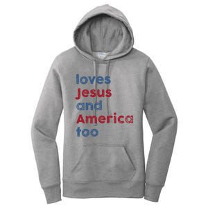 Retro Loves Jesus and America Too God Christian 4th of July Women's Pullover Hoodie