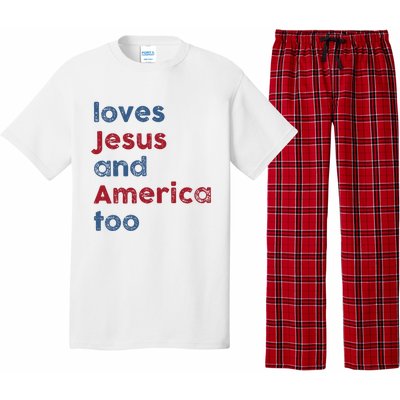 Retro Loves Jesus and America Too God Christian 4th of July Pajama Set