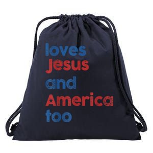 Retro Loves Jesus And America Too Drawstring Bag