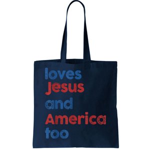 Retro Loves Jesus And America Too Tote Bag