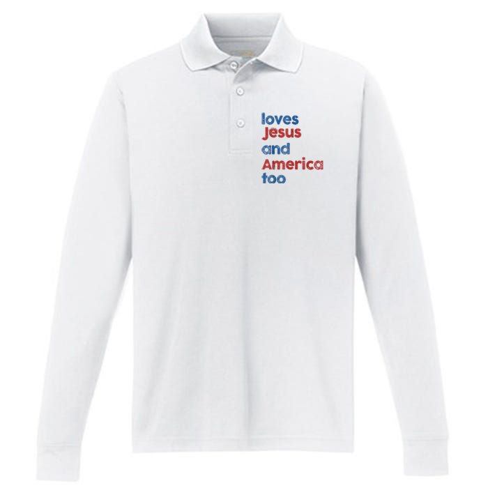 Retro Loves Jesus And America Too Performance Long Sleeve Polo