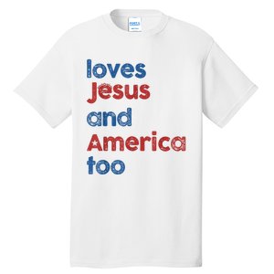 Retro Loves Jesus And America Too Tall T-Shirt