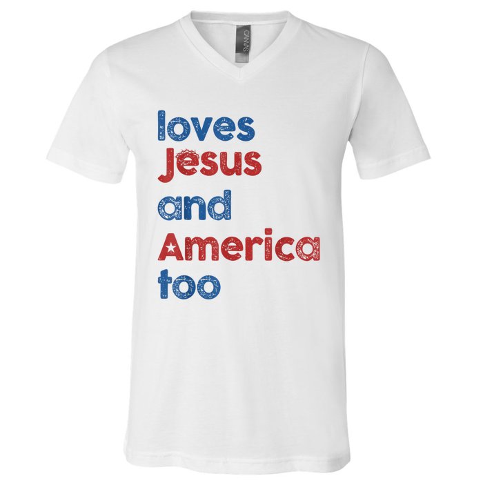 Retro Loves Jesus And America Too V-Neck T-Shirt