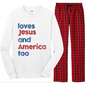 Retro Loves Jesus And America Too Long Sleeve Pajama Set