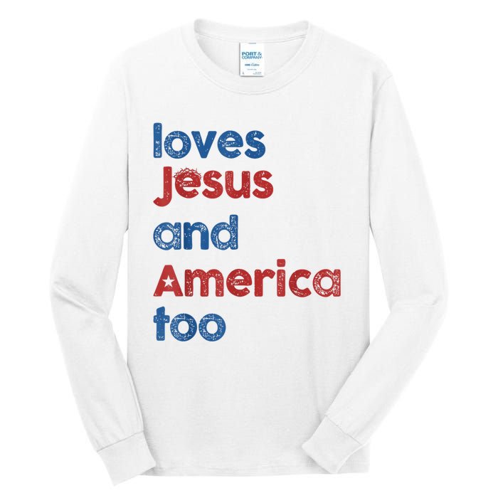 Retro Loves Jesus And America Too Tall Long Sleeve T-Shirt