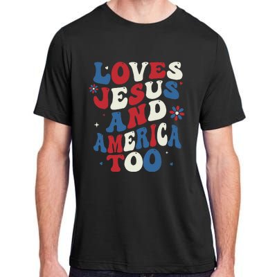 Retro Loves Jesus And America Too God Christian 4th Of July Adult ChromaSoft Performance T-Shirt