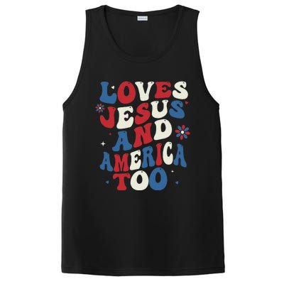 Retro Loves Jesus And America Too God Christian 4th Of July PosiCharge Competitor Tank