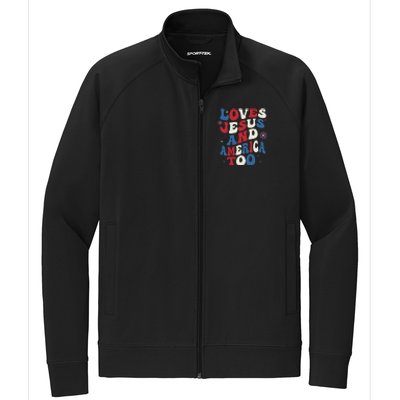 Retro Loves Jesus And America Too God Christian 4th Of July Stretch Full-Zip Cadet Jacket