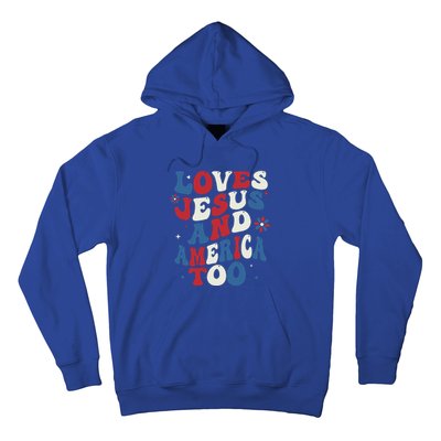 Retro Loves Jesus And America Too God Christian 4th Of July Hoodie