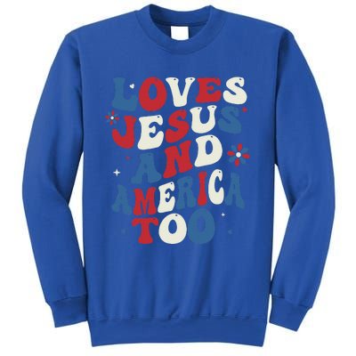 Retro Loves Jesus And America Too God Christian 4th Of July Sweatshirt