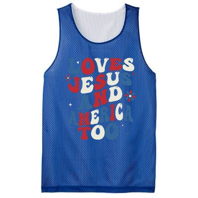 Retro Loves Jesus And America Too God Christian 4th Of July Mesh Reversible Basketball Jersey Tank