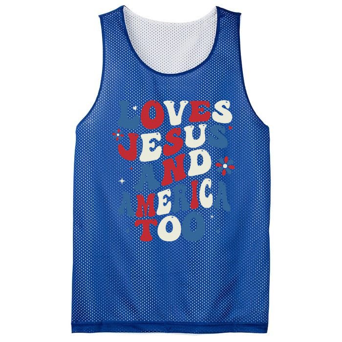 Retro Loves Jesus And America Too God Christian 4th Of July Mesh Reversible Basketball Jersey Tank