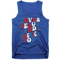 Retro Loves Jesus And America Too God Christian 4th Of July Tank Top