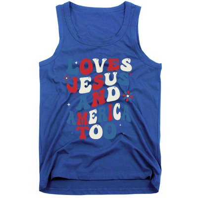 Retro Loves Jesus And America Too God Christian 4th Of July Tank Top