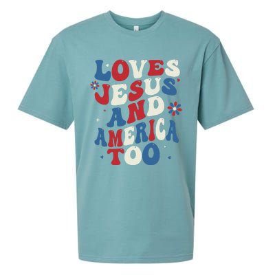 Retro Loves Jesus And America Too God Christian 4th Of July Sueded Cloud Jersey T-Shirt