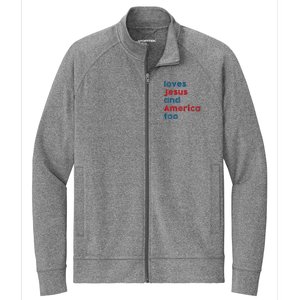 Retro Loves Jesus And America Too God Christian 4th Of July Stretch Full-Zip Cadet Jacket