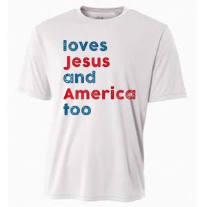 Retro Loves Jesus And America Too God Christian 4th Of July Cooling Performance Crew T-Shirt