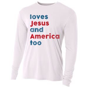 Retro Loves Jesus And America Too God Christian 4th Of July Cooling Performance Long Sleeve Crew