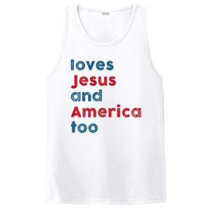 Retro Loves Jesus And America Too God Christian 4th Of July PosiCharge Competitor Tank