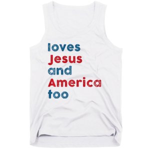 Retro Loves Jesus And America Too God Christian 4th Of July Tank Top