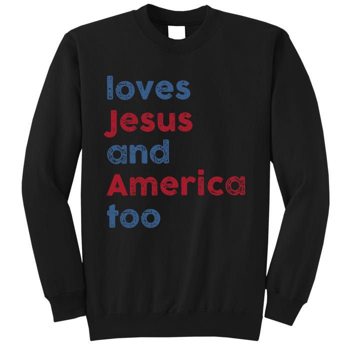 Retro Loves Jesus and America Too God Christian 4th of July Sweatshirt