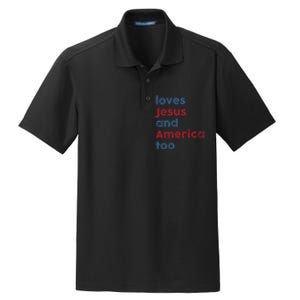 Retro Loves Jesus and America Too God Christian 4th of July Dry Zone Grid Polo