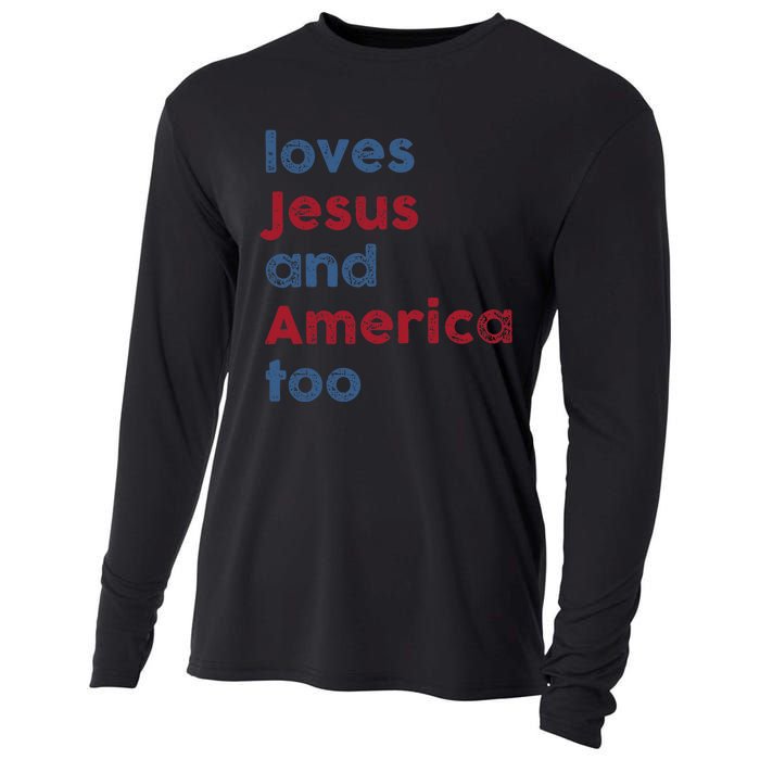 Retro Loves Jesus and America Too God Christian 4th of July Cooling Performance Long Sleeve Crew