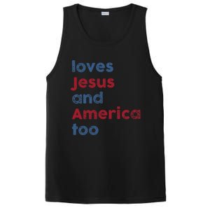 Retro Loves Jesus and America Too God Christian 4th of July PosiCharge Competitor Tank